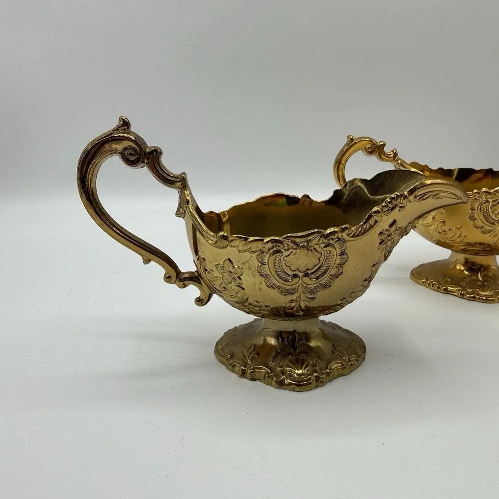 Holiday Imports Made In Japan Crown Gold Gravy Boat Sugar Bowl Tarnish Protect